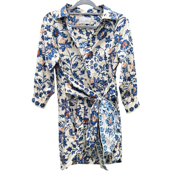 Cara Cara Dresses & Skirts - Cara Cara Womens Small Leighton Shirt Dress Blue Floral Cotton Poplin Hamptons